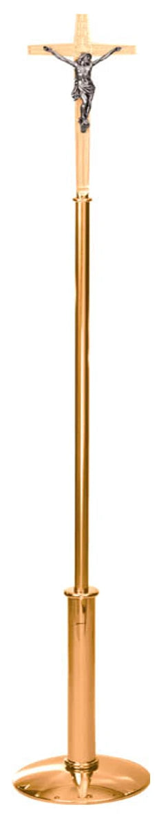 Processional Crucifix, 77", Bronze or Brass, Textured Surface With INRI