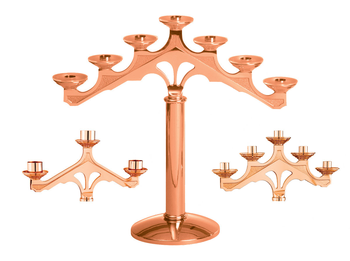 Altar Candelabra, Bronze or Brass, Fixed Arm, Round Base