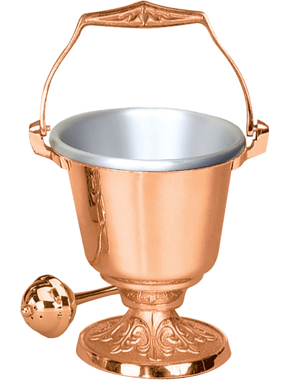 Aspersorium Set, 7-1/4", Bronze or Brass, Includes Aspergillum, Round Base