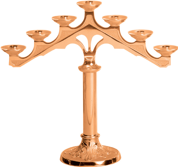 Altar Candelabra, 3, 5 or 7 Sconces, Bronze or Brass, Fixed Arm, Round Base