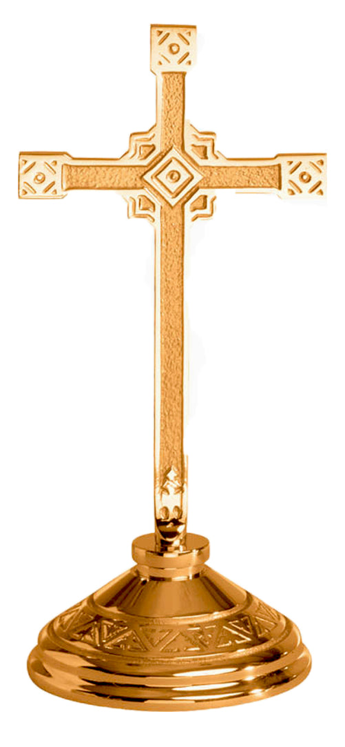 Altar Cross, 3 Sizes, Brass or Bronze, Round Base, Geometric