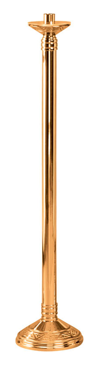 Floor Candlestick, 44", Brass or Bronze, Round Column & Base With Geometric Pattern
