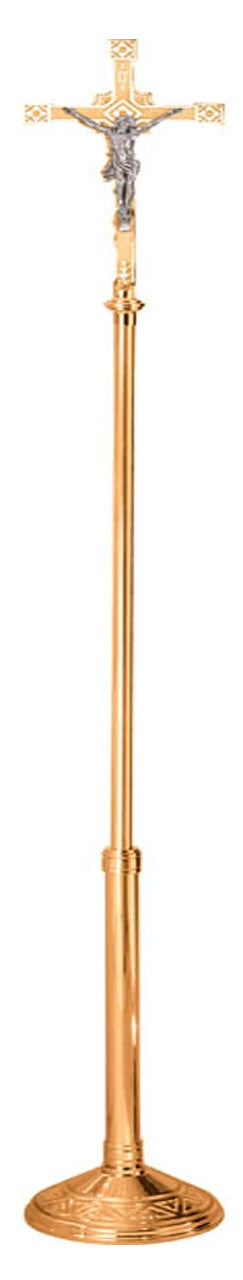 Processional Crucifix, 92", Bronze or Brass, Embellished Ends