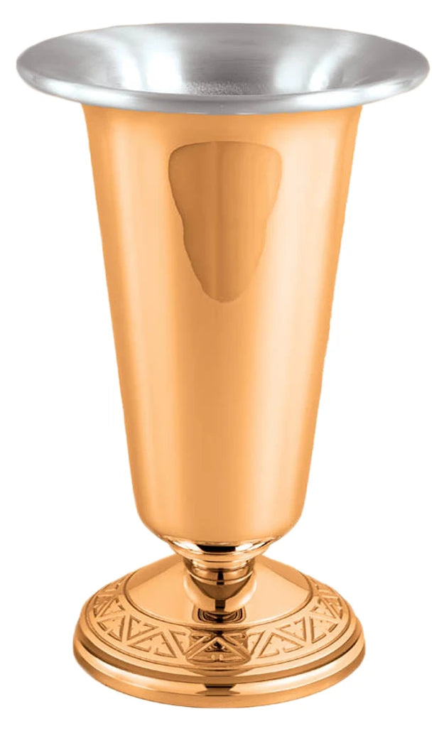 Altar Vase, 4 Sizes, Bronze or Brass, Round Base With Geometric Design