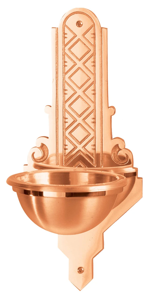 Holy Water Font, Wall Mount, 7-1/2" x 16-1/2", Bronze or Brass, Geometric Pattern