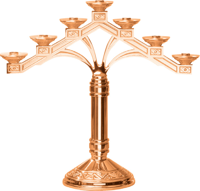 Altar Candelabra, 3, 5 or 7 Sconces, Bronze or Brass, Fixed Arm, Round Base