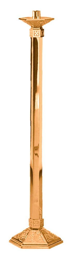 Floor Candlestick, 44", Brass or Bronze, Hexagonal Column & Base With Pattern