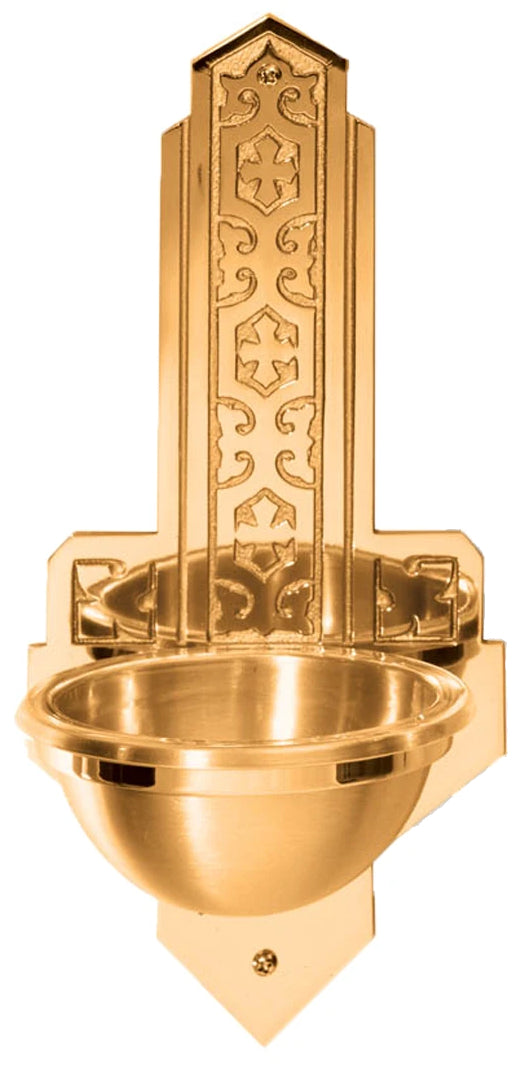 Holy Water Font, Wall Mount, 7-1/2"x 16" | Bronze or Brass, Geometric Pattern