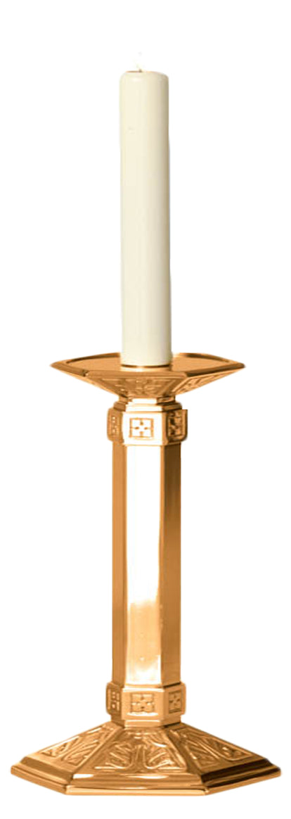 Altar Candlestick, 10 Sizes, Brass or Bronze, Hexagonal Base & Column