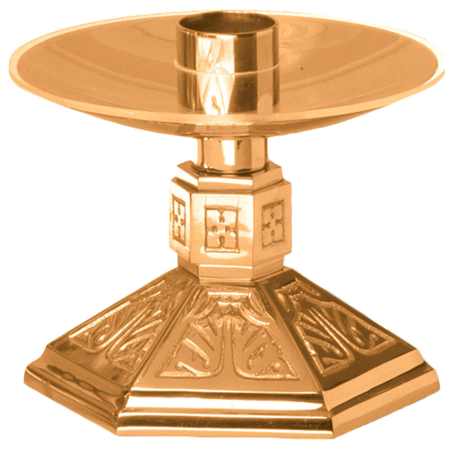 Altar Candlestick, 5", Brass or Bronze, Hexagonal Base & Column