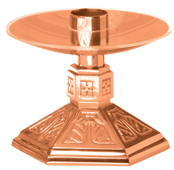 Altar Candlestick, 5", Brass or Bronze, Hexagonal Base & Column