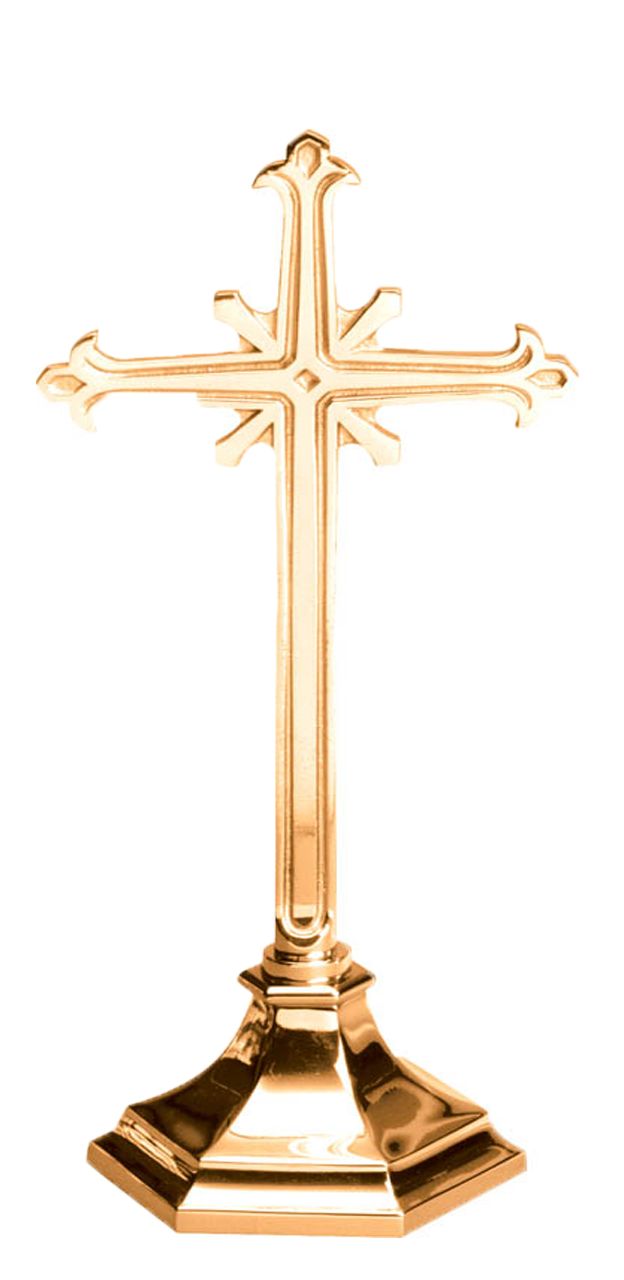 Altar Cross | 3 Sizes | Bronze or Brass | Hexagonal Base | Budded Ends