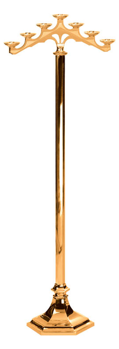 Floor Candelabra, 3, 5 or 7 Sconce, Bronze or Brass, Fixed Arm, Hexagonal Base