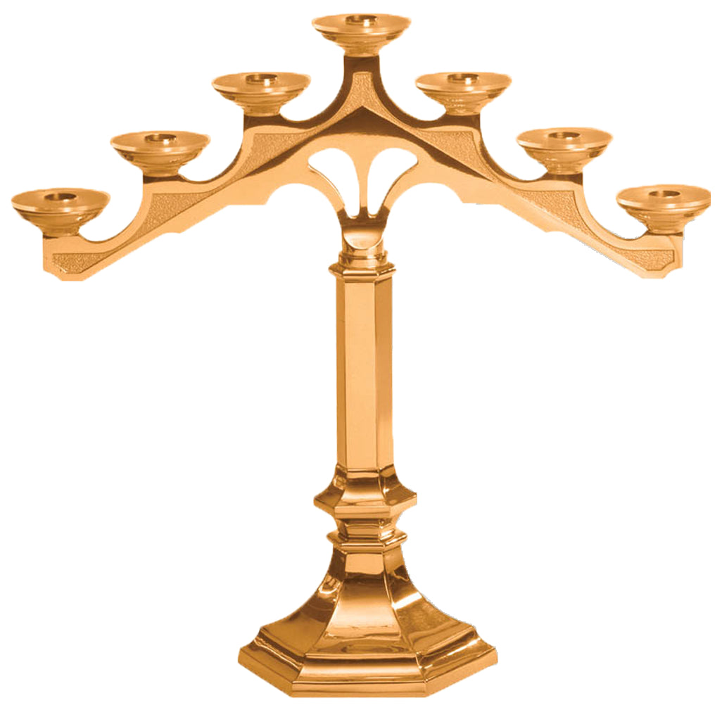 Altar Candelabra, 3, 5 or 7 Sconces, Bronze or Brass, Fixed Arm, Hexagonal Base