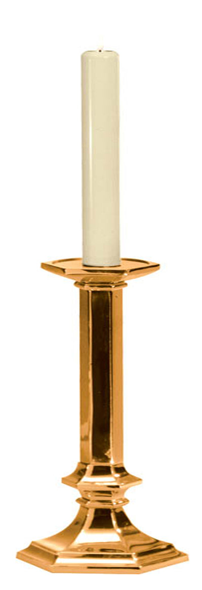 Altar Candlestick, 10 Sizes, Brass or Bronze, Hexagonal Base & Column