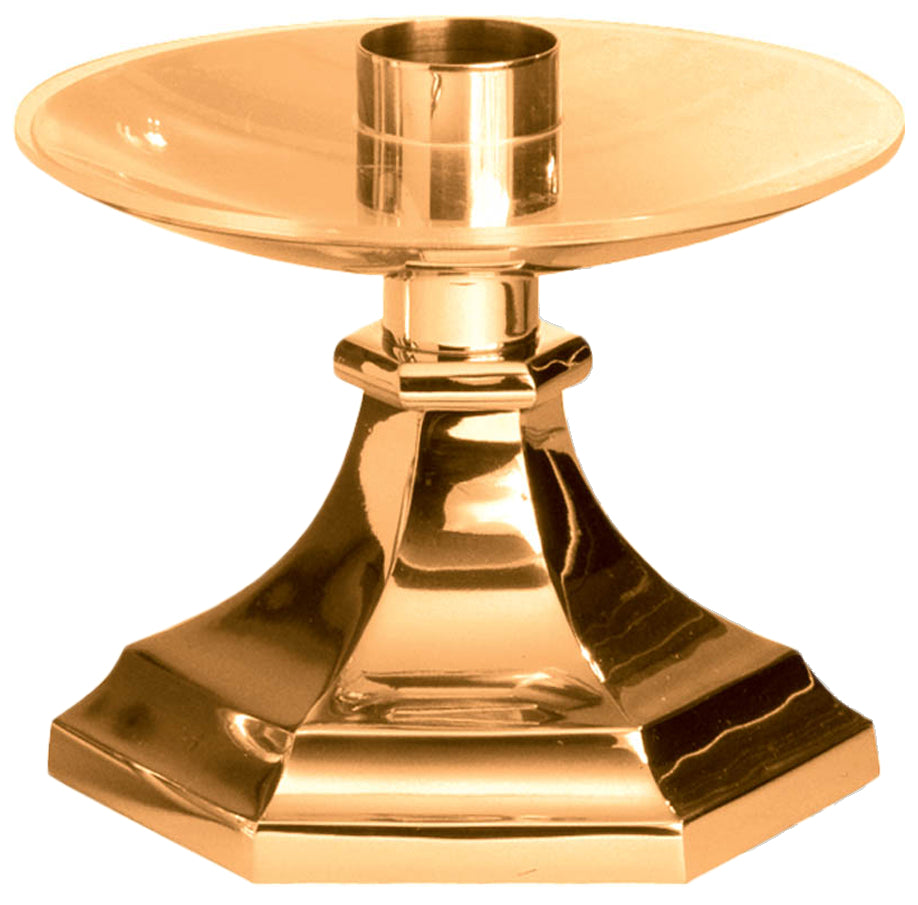 Altar Candlestick, 5", Brass or Bronze, Hexagonal Base & Column