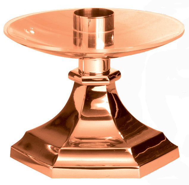 Altar Candlestick, 5", Brass or Bronze, Hexagonal Base & Column