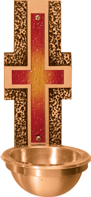Holy Water Font, Wall Mount, Bronze, Cross