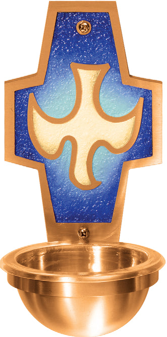 Holy Water Font, Wall Mount, Bronze, Cross