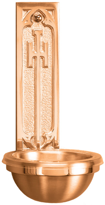 Holy Water Font, Wall Mount, Bronze, Cross