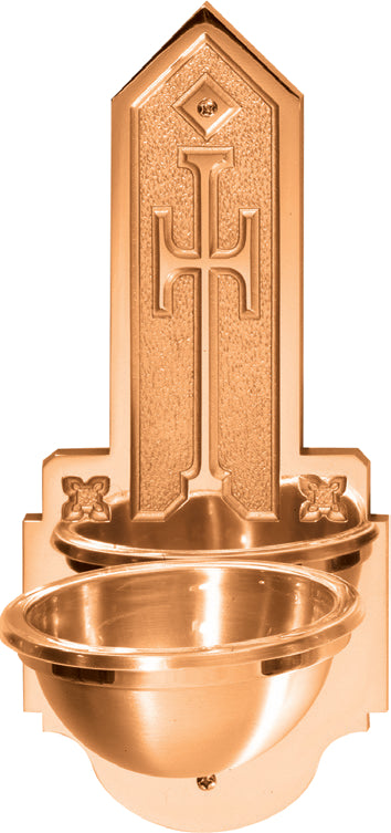 Holy Water Font, Wall Mount, 7x16, Bronze, Cross