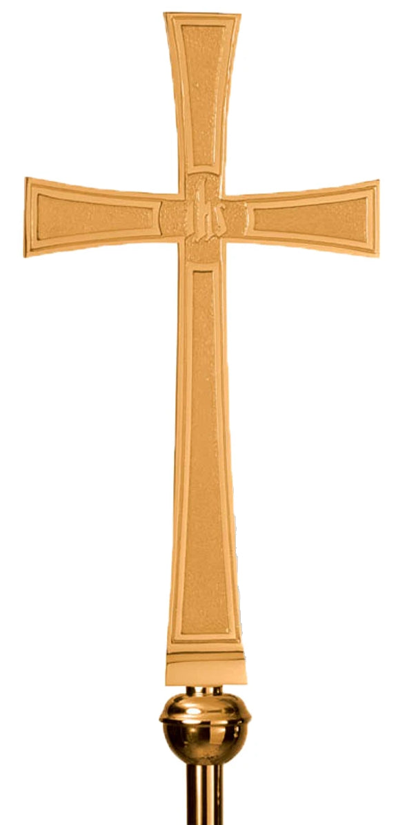 Processional Cross, 21", Bronze or Brass, Flared, 54" Staff