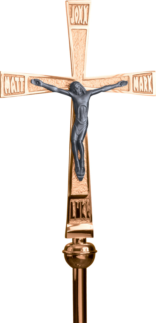 Processional Crucifix, 91", Bronze or Brass, Gospel Names