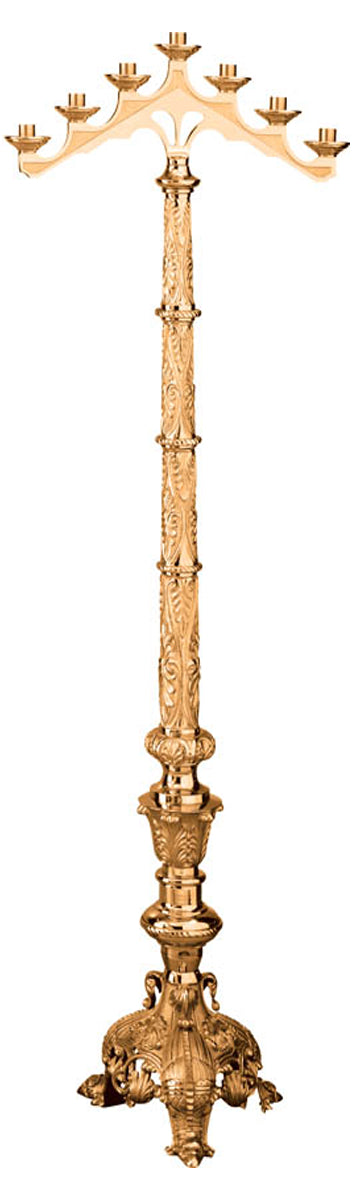 Floor Candelabra, 3, 5 or 7 Sconce, Bronze or Brass, Fixed Arm, Footed Base