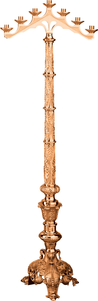 Floor Candelabra, 3, 5 or 7 Sconce, Bronze or Brass, Fixed Arm, Footed Base