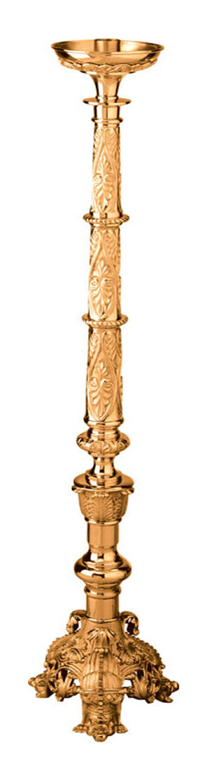 Floor Candlestick, 44", Brass or Bronze, Ornate Column With Footed Base