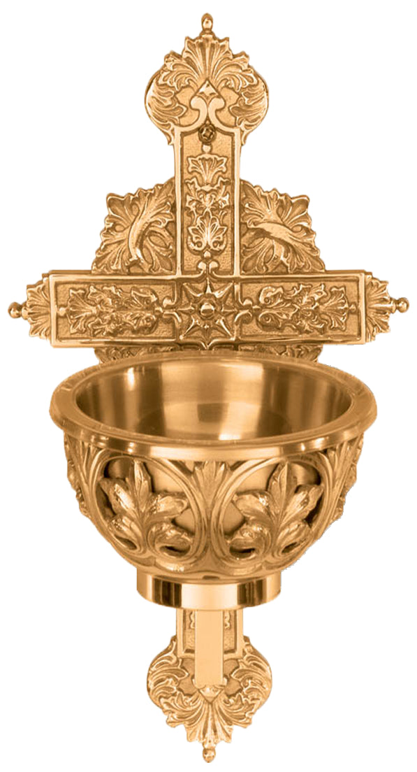 Holy Water Font, Wall Mount, Ornate Cross
