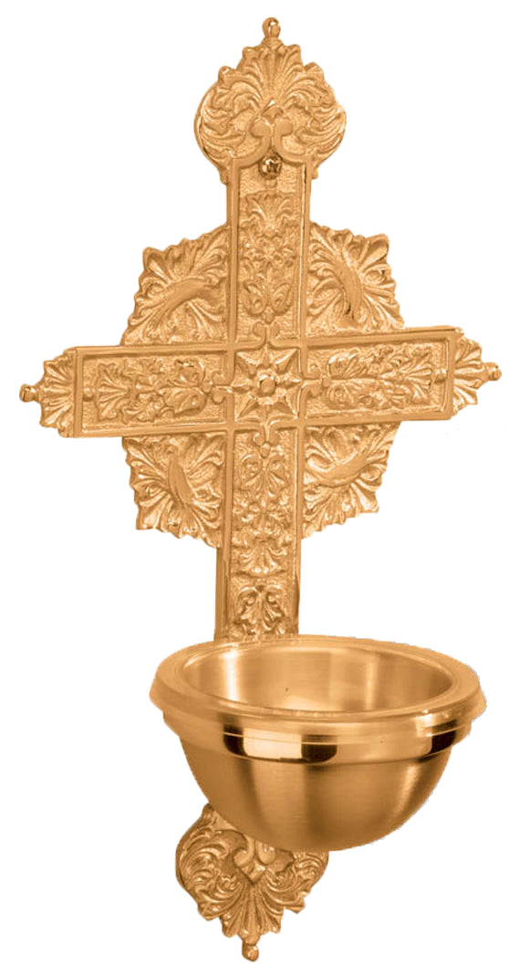 Holy Water Font, Wall Mount, Ornate Cross