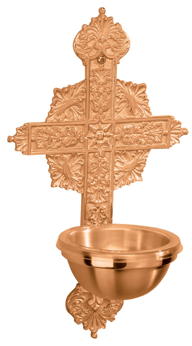 Holy Water Font, Wall Mount, Ornate Cross