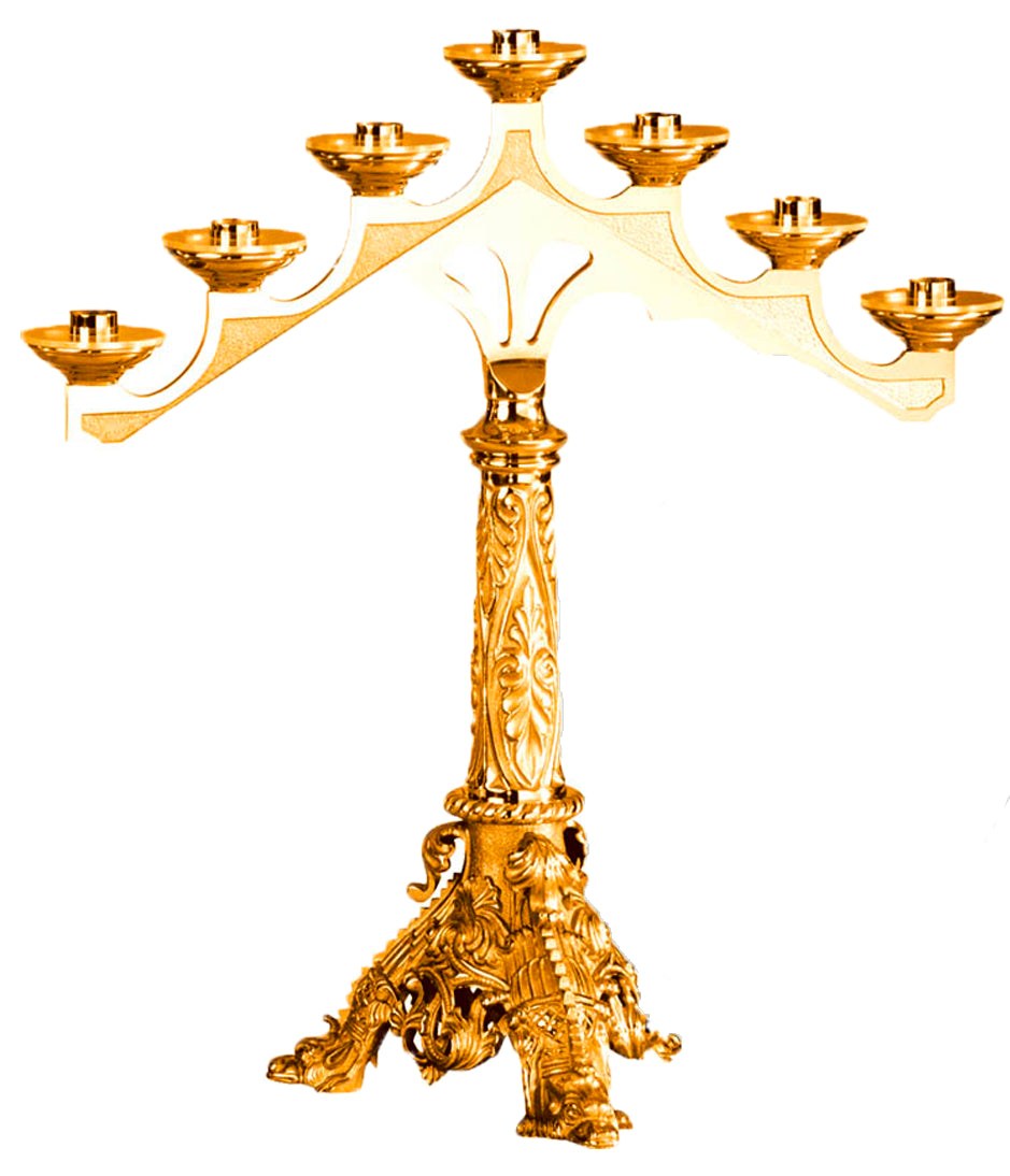 Altar Candelabra, 3, 5 or 7 Sconces, Bronze or Brass, Fixed Arm, Footed Base