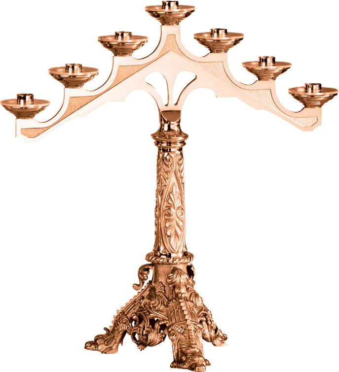 Altar Candelabra, 3, 5 or 7 Sconces, Bronze or Brass, Fixed Arm, Footed Base