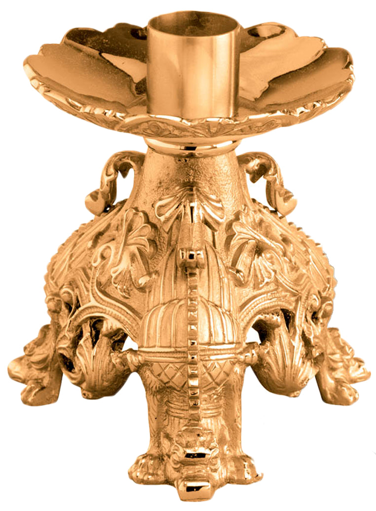 Altar Candlestick, 6", Brass or Bronze, Ornate Design