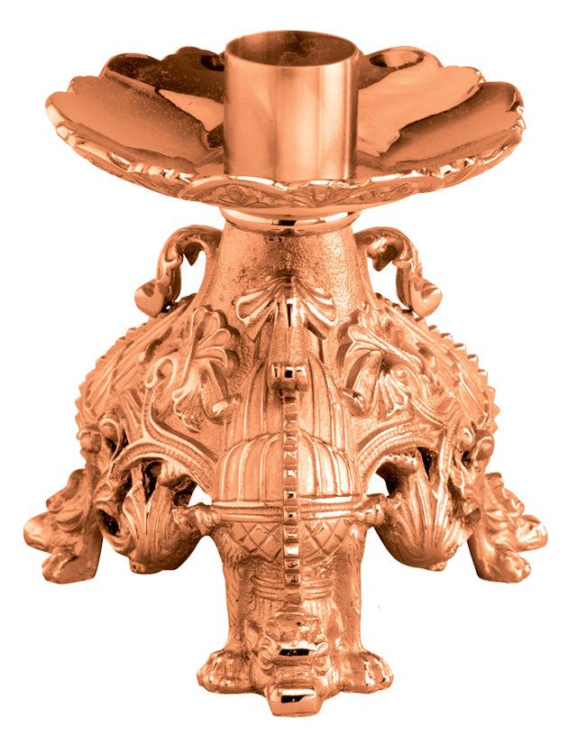 Altar Candlestick, 6", Brass or Bronze, Ornate Design