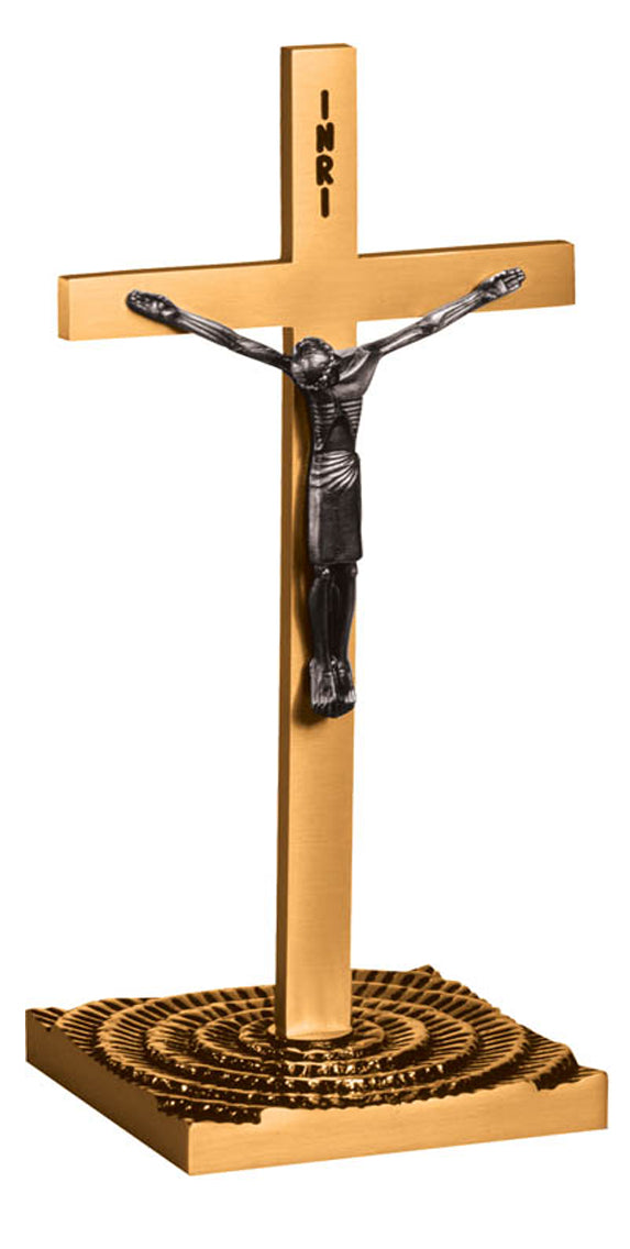 Altar Crucifix, 12", Brass or Bronze, Square Base