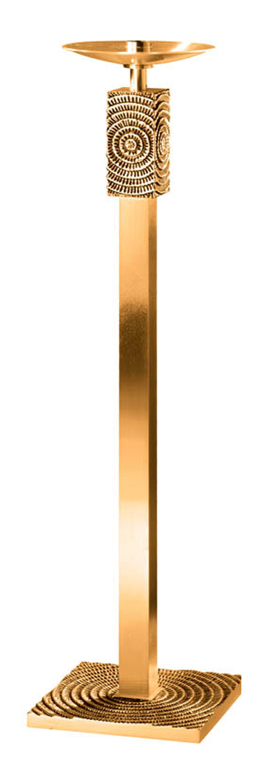 Floor Candlestick, 44", Brass or Bronze, Square Column & Base, Contemporary Design