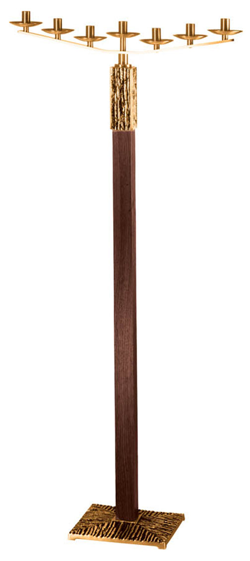 Floor Candelabra, 3, 5 or 7 Sconce, Bronze Brass or Wood, Fixed Arm, Square Base