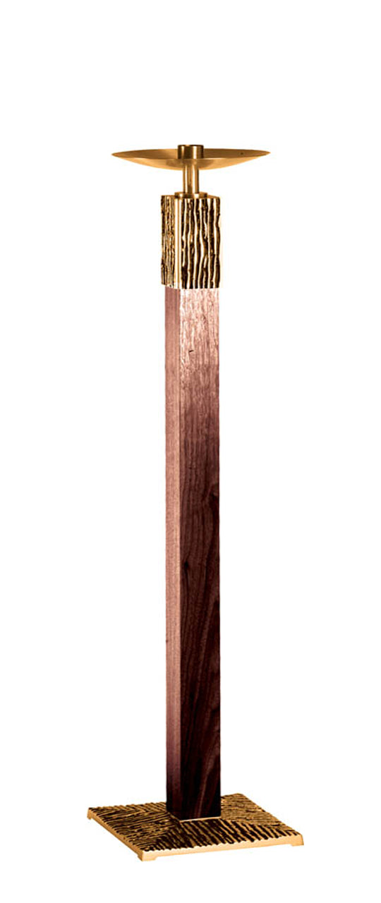 Floor Candlestick | 44" | Brass or Bronze | Wood Column | Square Base