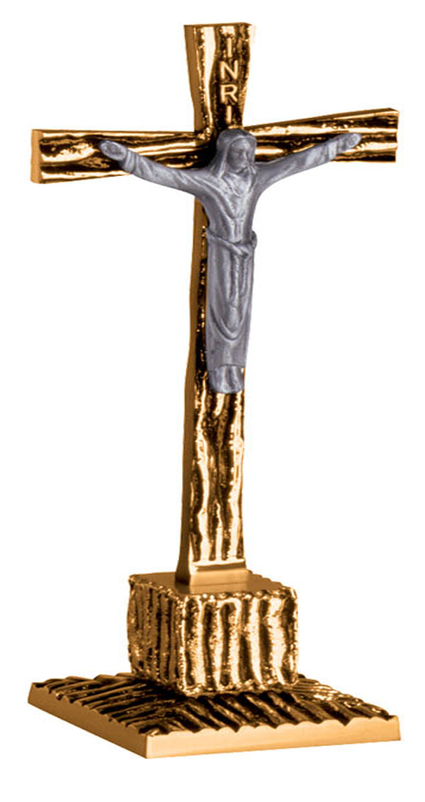 Altar Crucifix, 2 Sizes, Brass or Bronze, Square Base