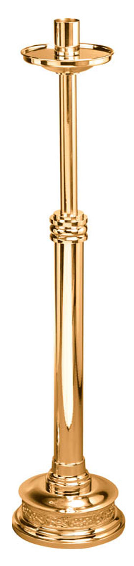 Processional Candlestick, 44", Bronze or Brass, Round Base with Pattern