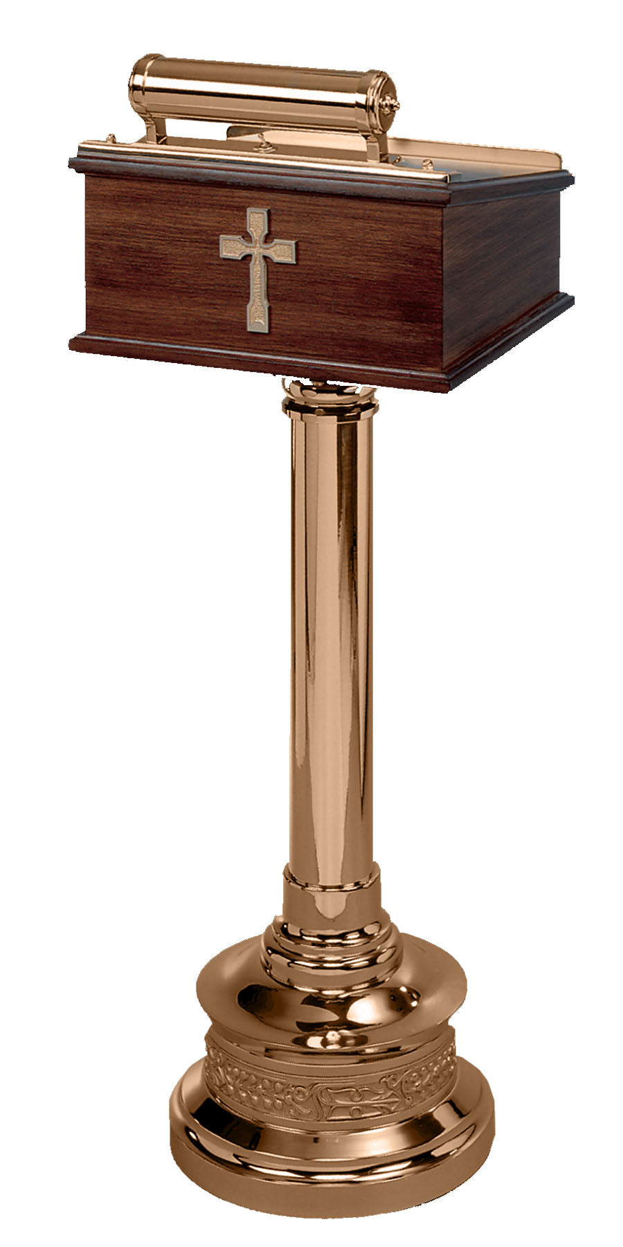 Lectern | Standing | 42" | Bronze or Brass | Wood | Cross