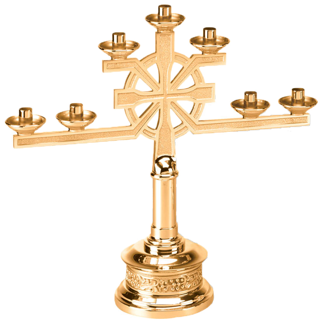Altar Candelabra, 3, 5 or 7 Sconces, Bronze or Brass, Fixed Arm, Round Base