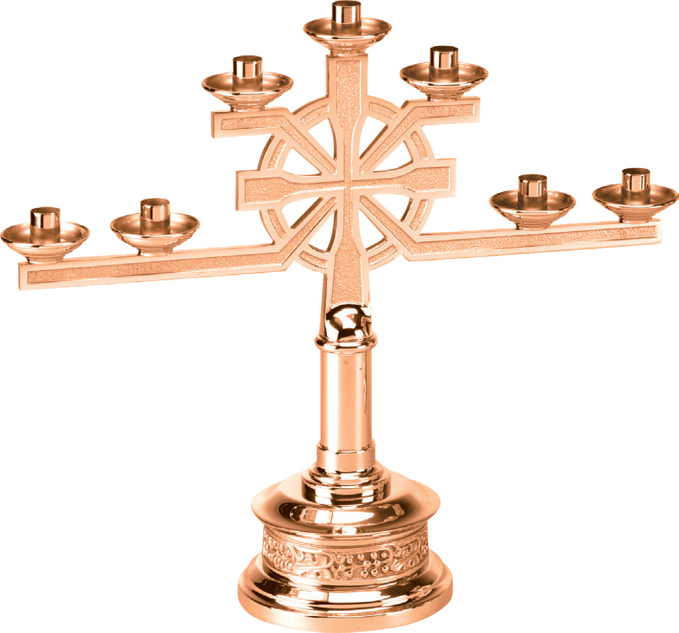 Altar Candelabra, 3, 5 or 7 Sconces, Bronze or Brass, Fixed Arm, Round Base