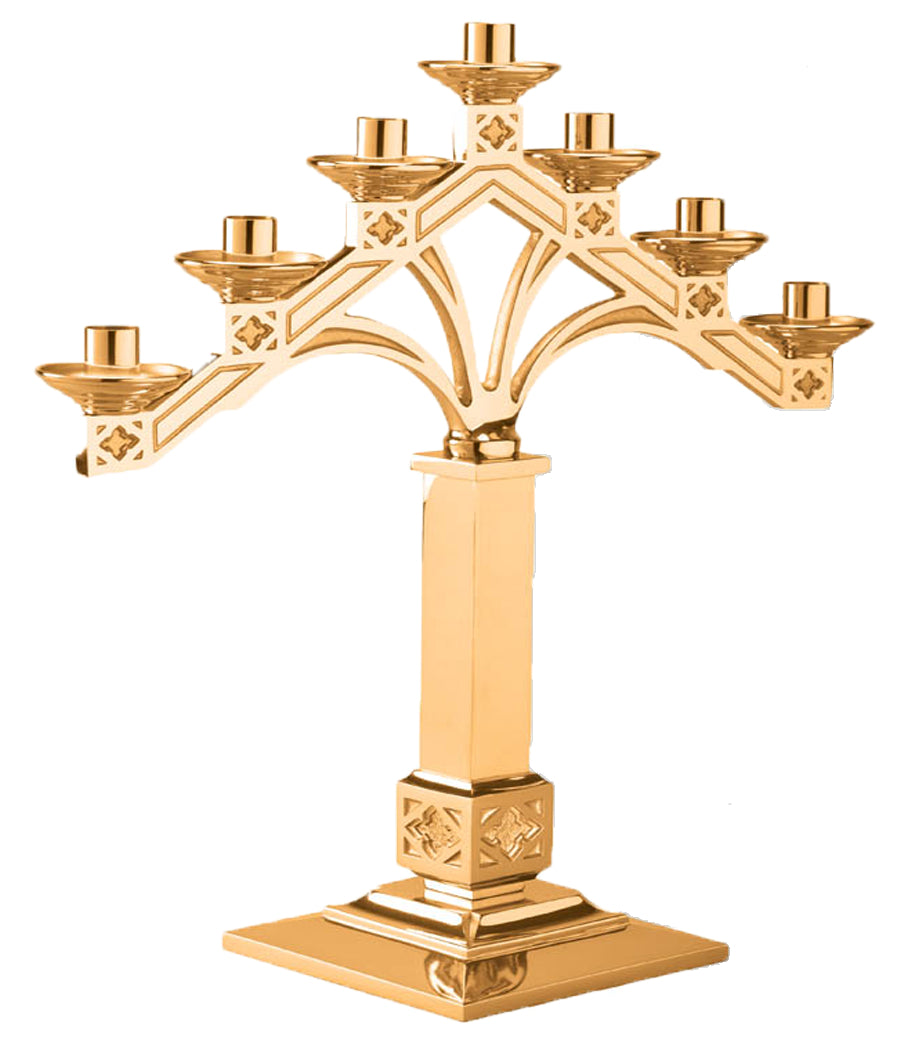 Altar Candelabra, 5 or 7 Sconces, Bronze or Brass, Fixed Arm, Square Base