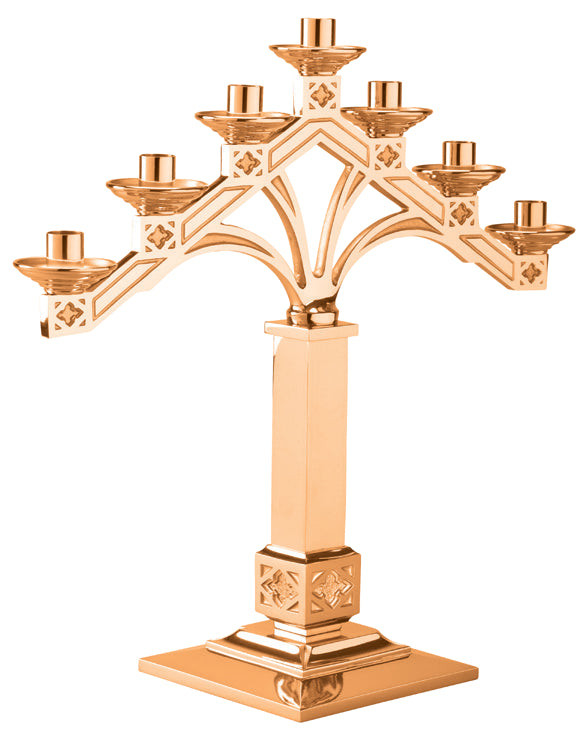 Altar Candelabra, 5 or 7 Sconces, Bronze or Brass, Fixed Arm, Square Base
