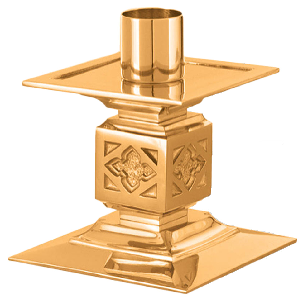 Altar Candlestick, 4-1/2", Brass or Bronze, Square Base, Contemporary Style