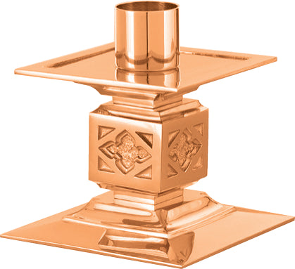 Altar Candlestick, 4-1/2", Brass or Bronze, Square Base, Contemporary Style